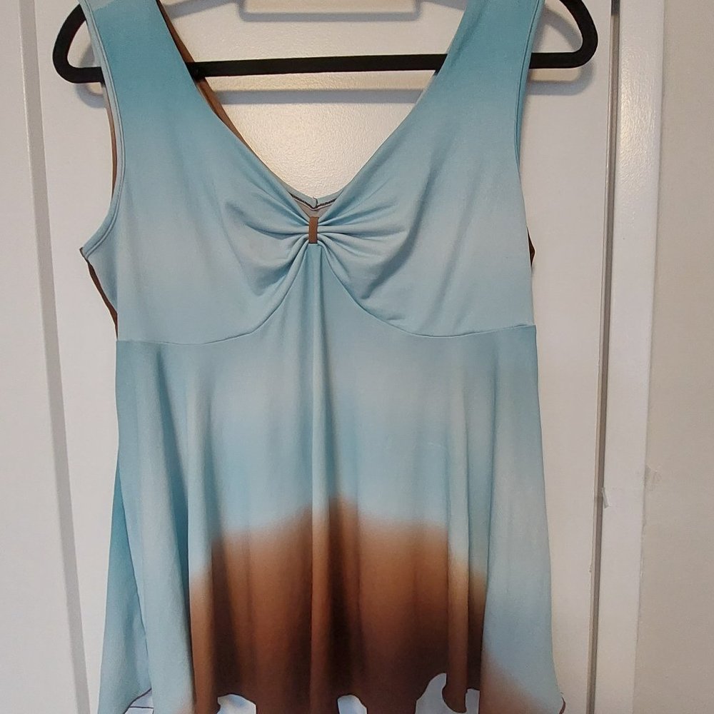 FASHION BUG Women's Sleeveless Ombre Design Top - Blue/Brown - Size Large